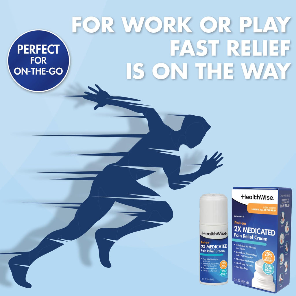 HealthWise 2X Medicated Roll-On | 10% Menthol + 20% Methyl Salicylate | Pain Relief Cream | 3 oz. 88.5 mL | Quick-Dry Formula | Immediate Penetrating Action | Topical Analgesic HealthWise Au supplements