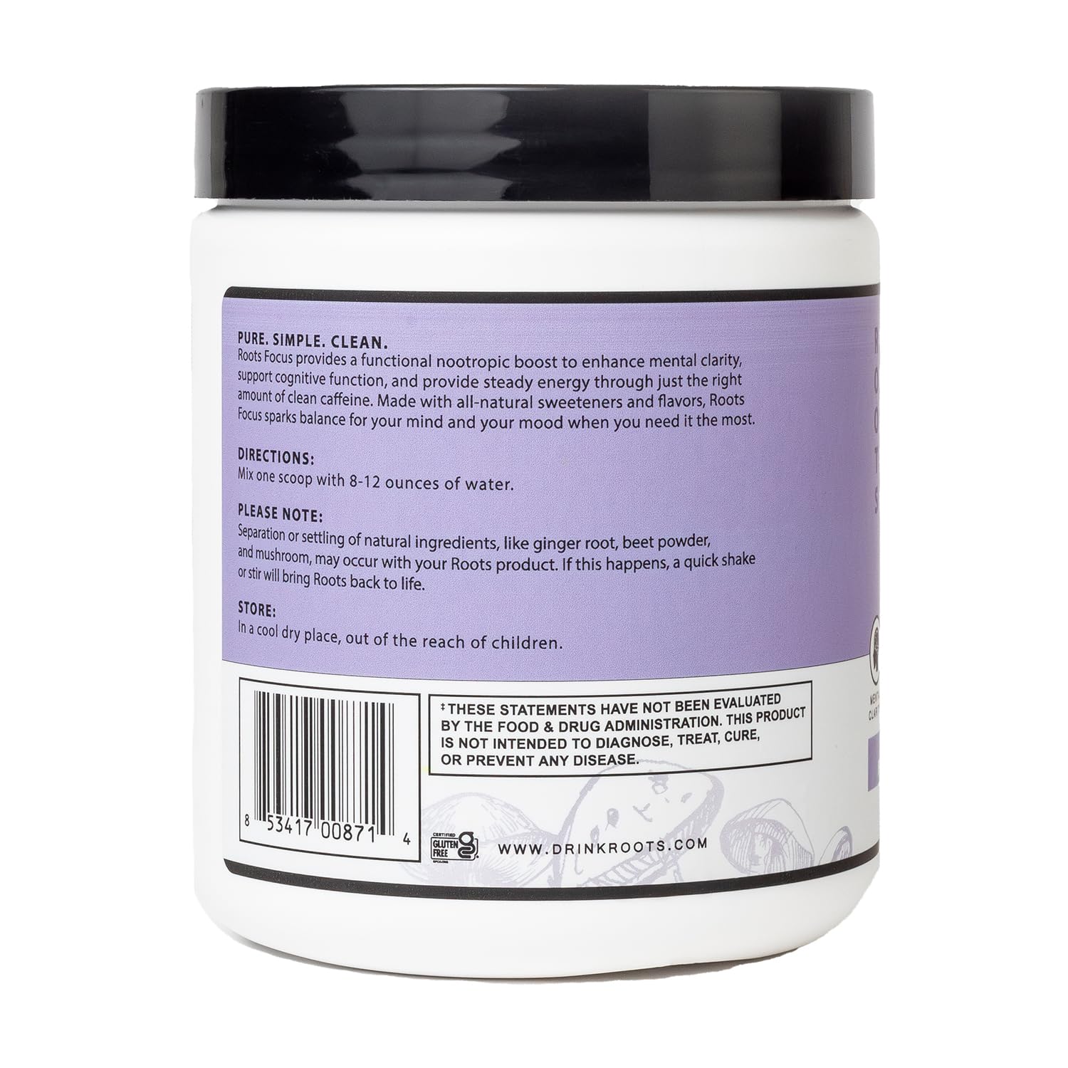 Roots Focus Brain Supplement - Nootropic Mushroom Supplement Powder for Memory, Focus, Energy - Lion's Mane, Cordyceps, Reishi Mushrooms with Caffeine - Blackberry Lemonade, 11.6oz Tub (50 Servings) Silver Star Nutrition Au supplements
