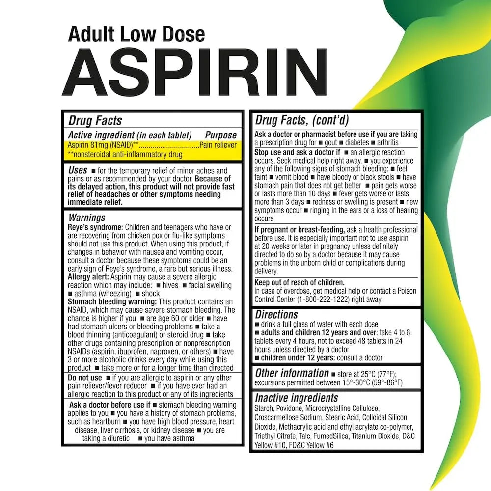 Puregen Labs Aspirin 81 mg Low Dose (NSAID) – 300 Enteric Coated Tablets P Puregen Labs Au supplements