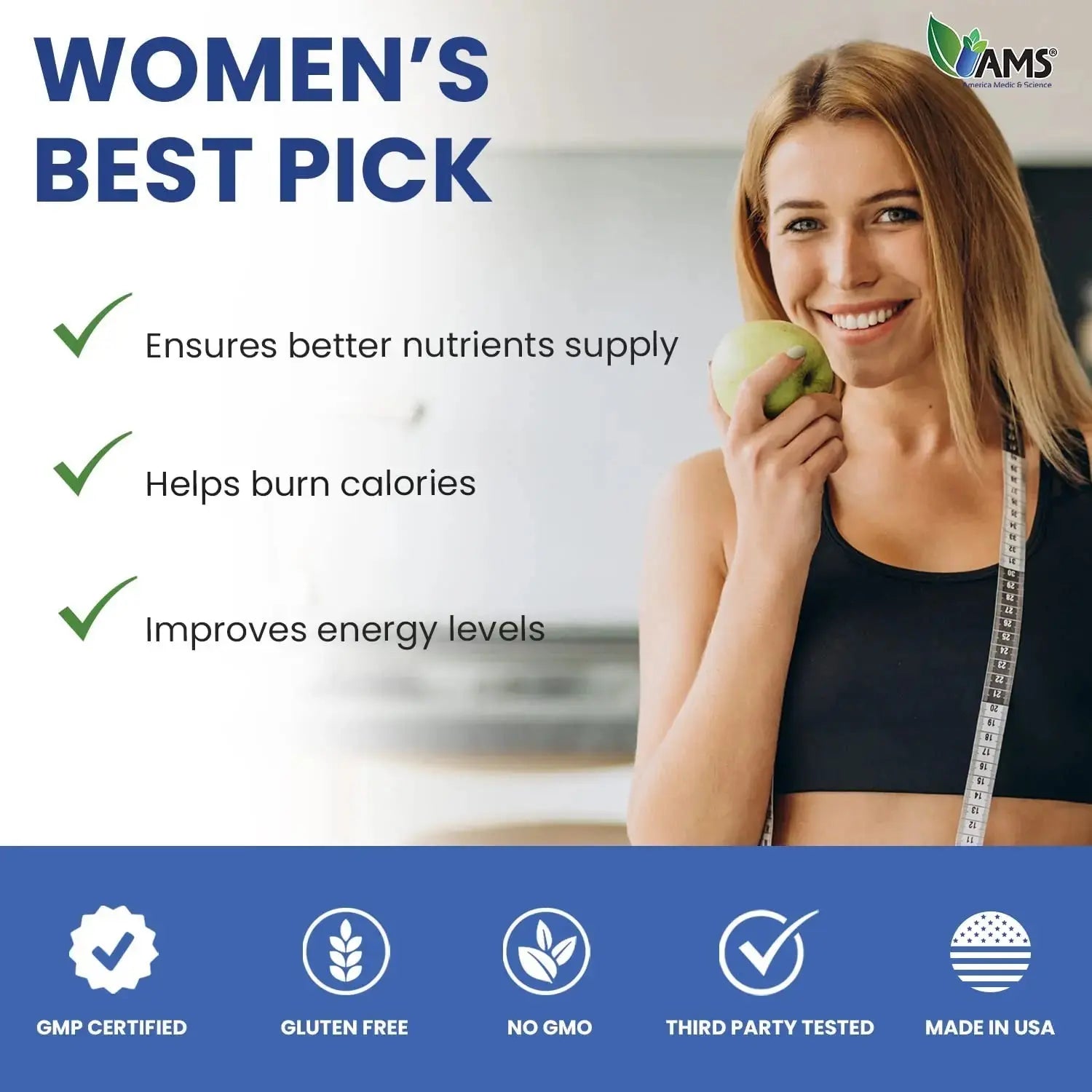 America Medic & Science Multivitamins for Women, Multi-NRG, 45 Coated Caplets, One Daily, Immune Support Supplements, Vitamin C & B Complex America Medic & Science Au supplements