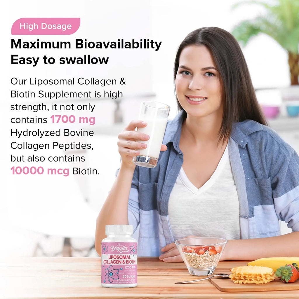 Liposomal Collagen Biotin Capsules, Hydrolyzed Bovine Collagen Peptides 1700 mg, Types 1 & 3 Protein Yapila Au supplements