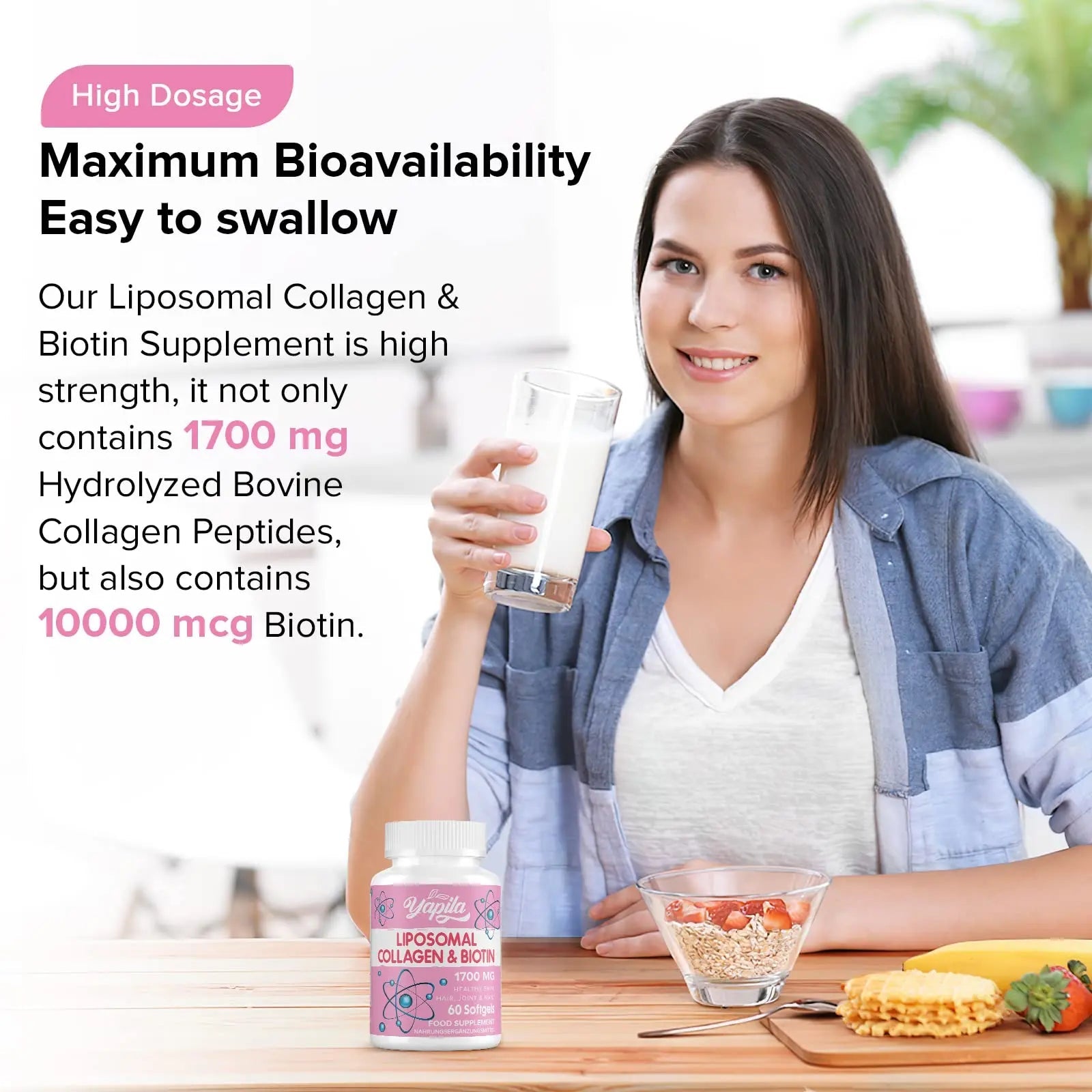Liposomal Collagen Biotin Capsules, Hydrolyzed Bovine Collagen Peptides 1700 mg, Types 1 & 3 Protein Yapila Au supplements