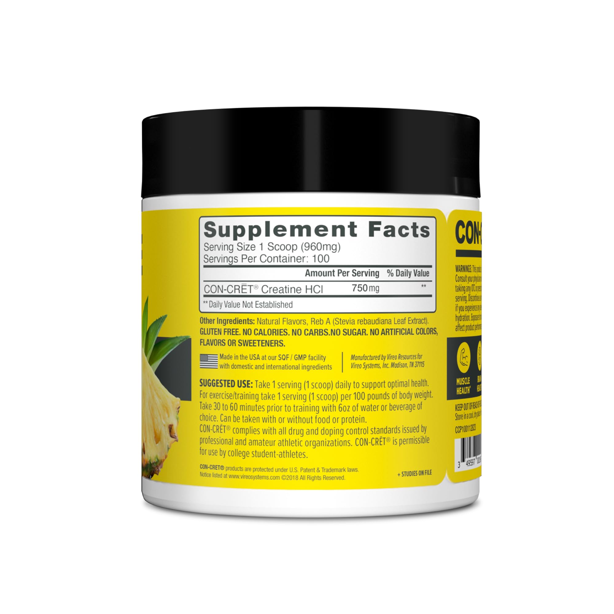CON-CRET Creatine HCl Powder | Muscle, Cognitive, Cellular Energy Support | No Bloating or Cramps | USA Made & NSF Certified