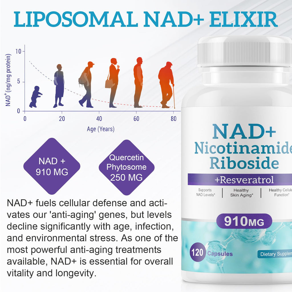 Daiasns NAD Supplement for Men and Women - Liposomal Nicotinamide Riboside, Quercetin, NAD+ Supplement with Resveratrol 910mg - Supports Muscle, Brain, Energy, 120 Capsules Daiasns Au supplements