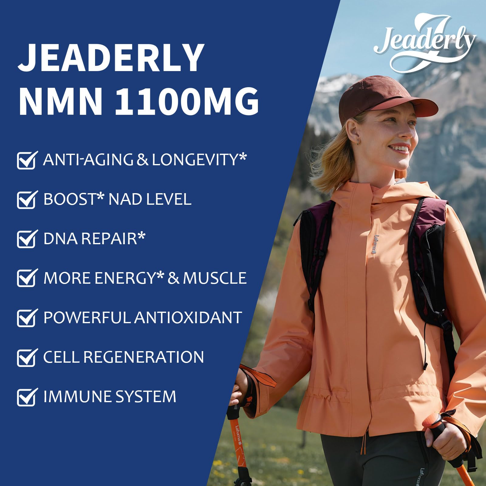 Jeaderly 1100mg NMN & Trans-Resveratrol, 3-in-1 Supplement, 60 Veggie Capsules – Supports NAD+ Boost*, Cellular Energy, Immune Function, Muscle Health & Anti-Aging, 30-Day Supply Jeaderly Au supplements