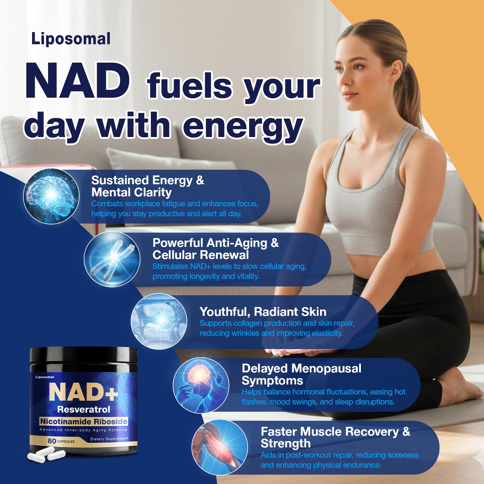 NLMUBR LUCKSIT NAD Supplement - NAD Nicotinamide Riboside Resveratrol 900mg, Liposomal NAD Supplements for Women and Men, Supports Cellular Energy, Anti-Aging, Brain & Muscle NLMUBR LUCKSIT Au supplements