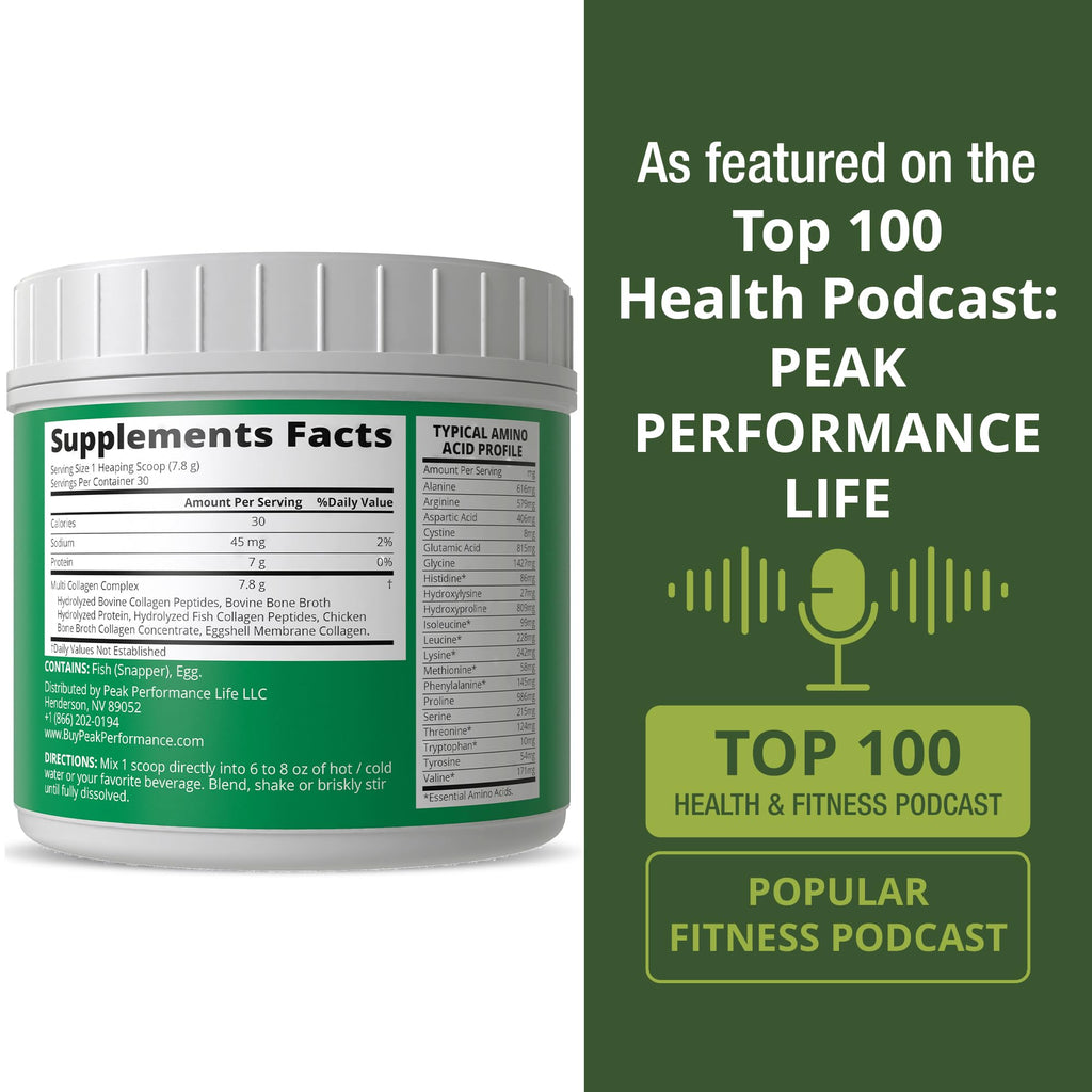 Peak Performance All 5 Multi-Collagen Protein Powder Peptides Multi-Collagen Contains All Types I, II, III,V, X. Keto, Paleo Friendly with Hydrolyzed Bovine, Marine, Chicken, Bone Broth Collagens Peak Performance Au supplements