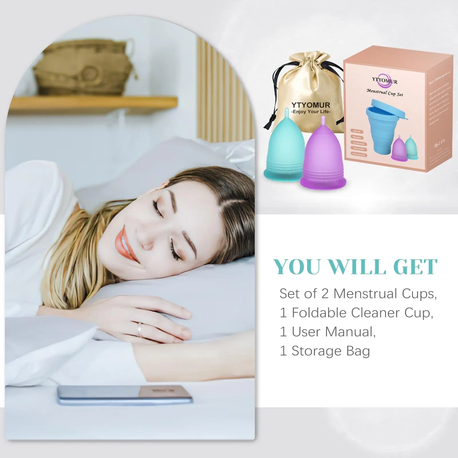 YTYOMUR Menstrual Cup Set, 2 Soft Period Cup Come with Collapsible Cleaner Cup YTYOMUR Au supplements