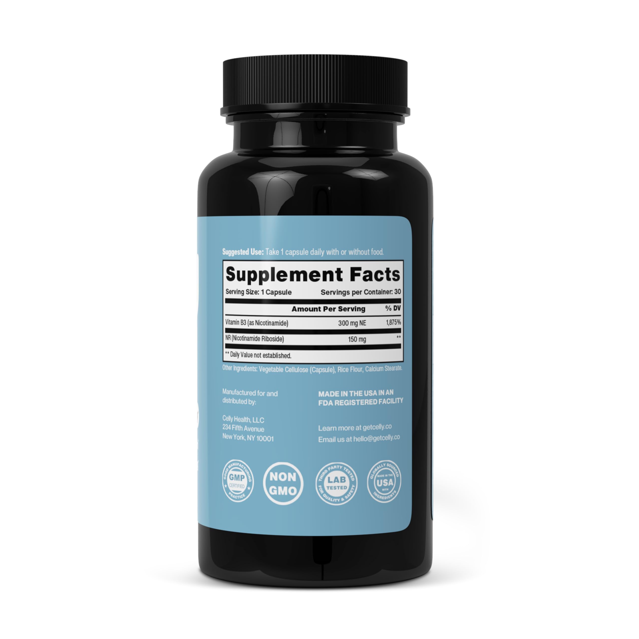 Celly NAD Booster | Longevity Supplement for Healthy Aging with NR (Nicotinamide Riboside) and Nicotinamide | Promotes Cell Function & Vitality | Non-GMO & 3rd Party Tested Celly Au supplements