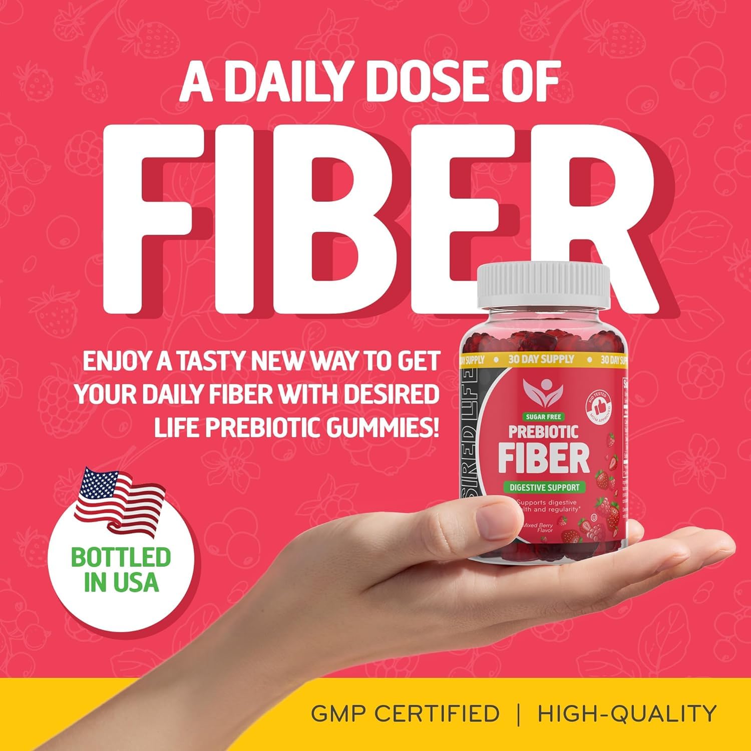 Desired Life Prebiotic Fiber Gummies for Adults and Kids – 4g Sugar Free Natural Berry Flavored Gummies - Supports Digestive Health