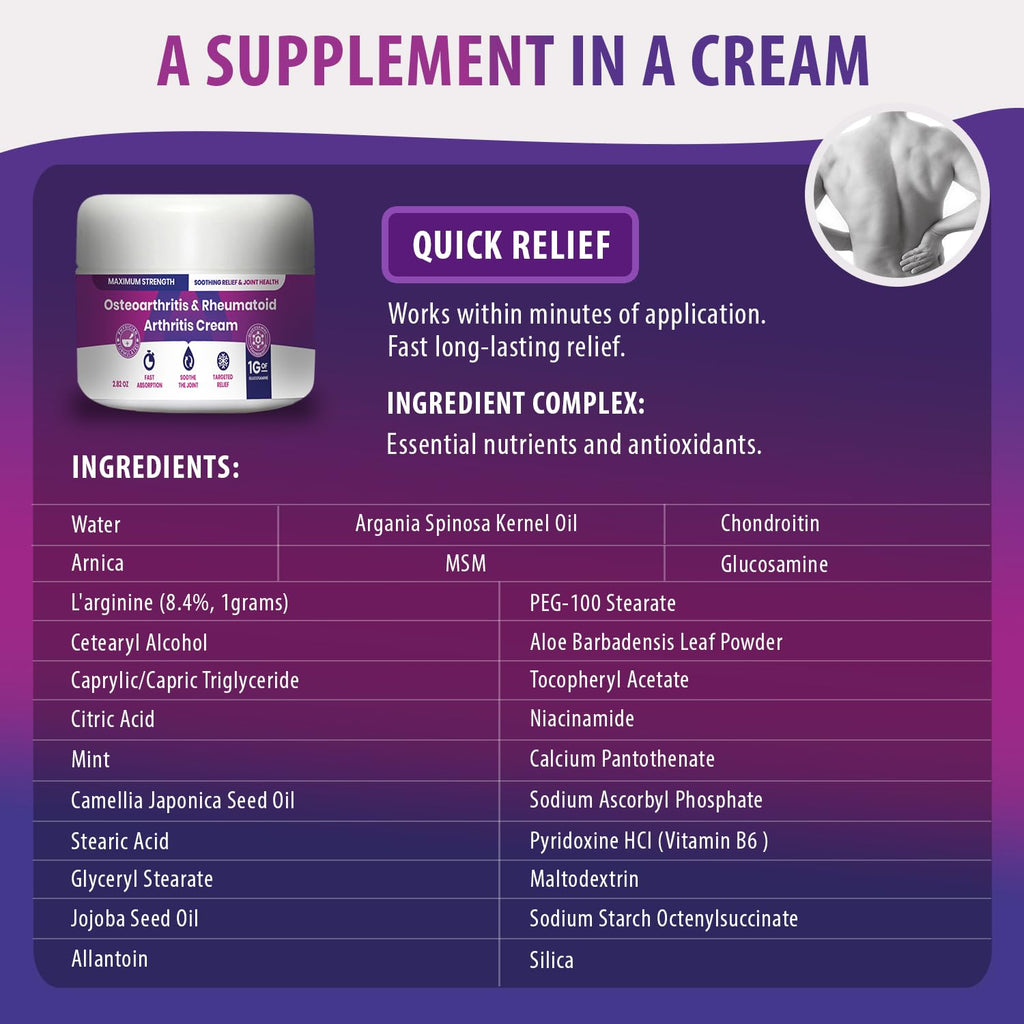 Osteoarthritis And Rhematoid Arthritis Cream By PMT – Soothing Relief For Your Knees and Hands. Includes 1 Gram Of Glucosamine; Arnica, Arginine, Glucosamine, Aloe - Cooling relief for Hands and Knees M PAIN MANAGEMENT TECHNOLOGIES Au supplements