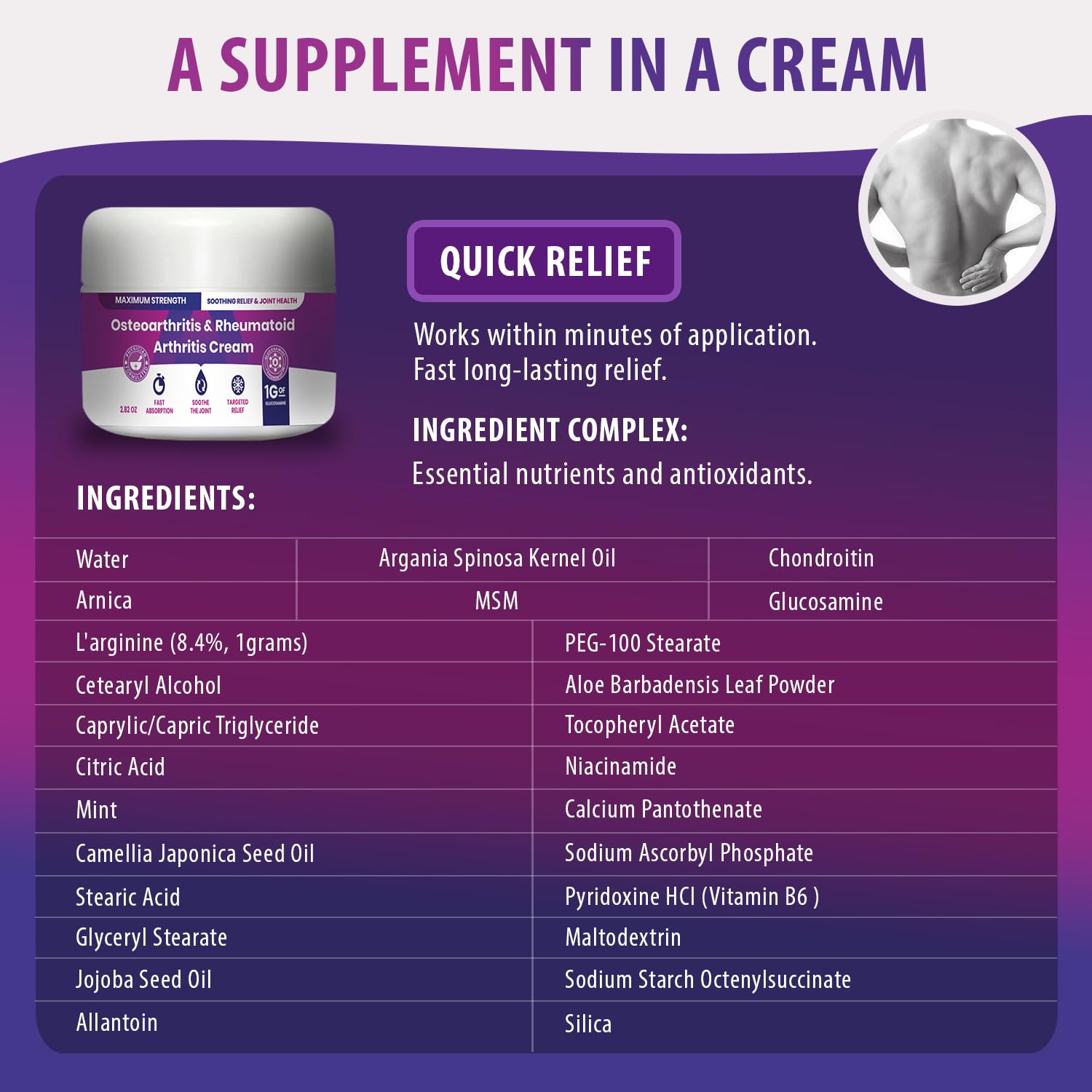 Osteoarthritis And Rhematoid Arthritis Cream By PMT – Soothing Relief For Your Knees and Hands. Includes 1 Gram Of Glucosamine; Arnica, Arginine, Glucosamine, Aloe - Cooling relief for Hands and Knees M PAIN MANAGEMENT TECHNOLOGIES Au supplements