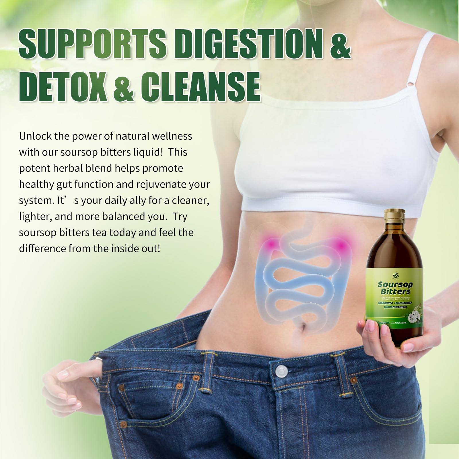 Soursop Bitters Liquid for Digestive Health,Gut Detox&Cleanse,Antioxidant,Immune Support,Skin Health-Pure 15 Herb Guanabana Tea with Black Seed,Moringa & Turmeric