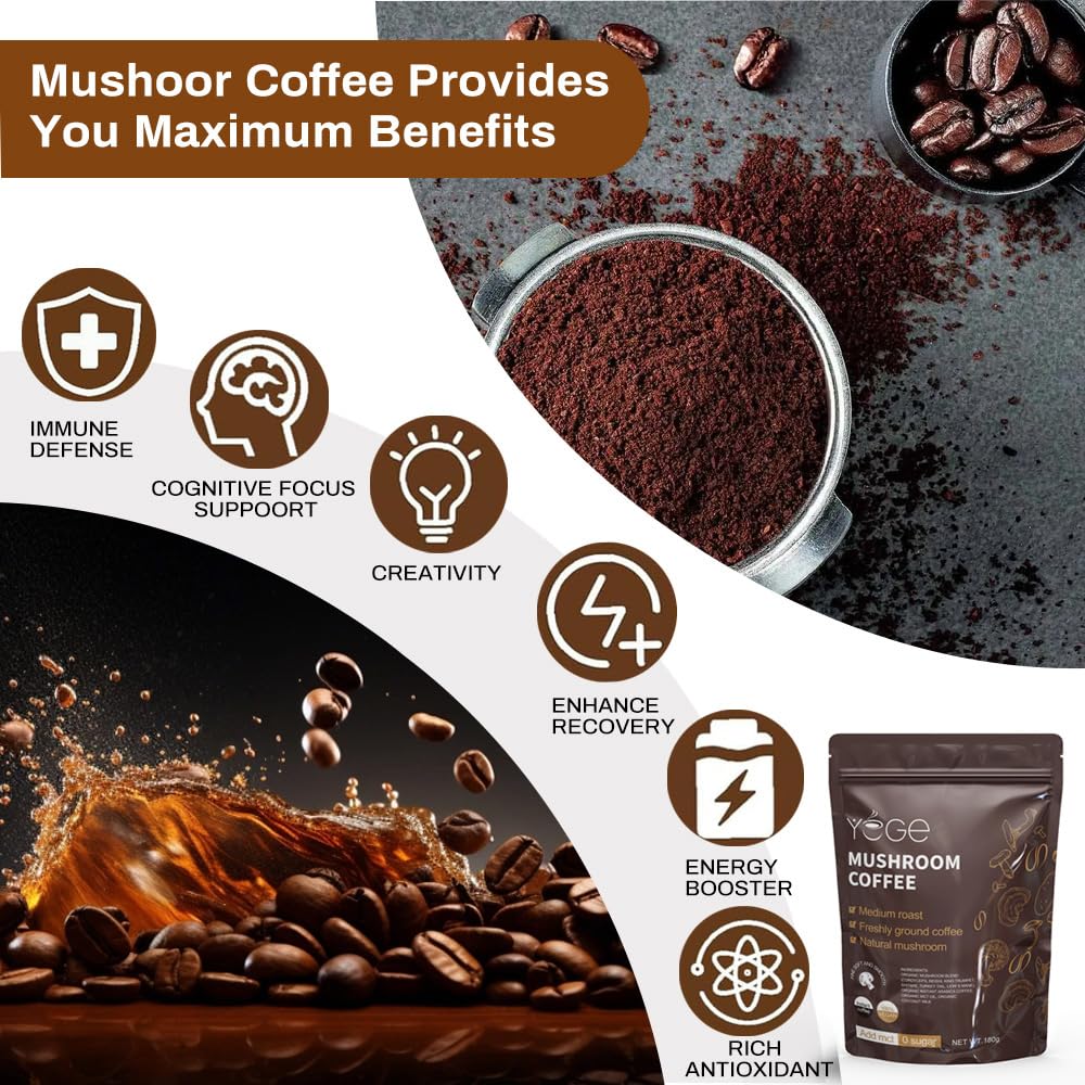 Mushroom Coffee, Instant Mushroom Coffee with Cordyceps, Reishi, King Trumpet, Shiitake, Turkey Tail, Lions Mane for Energy