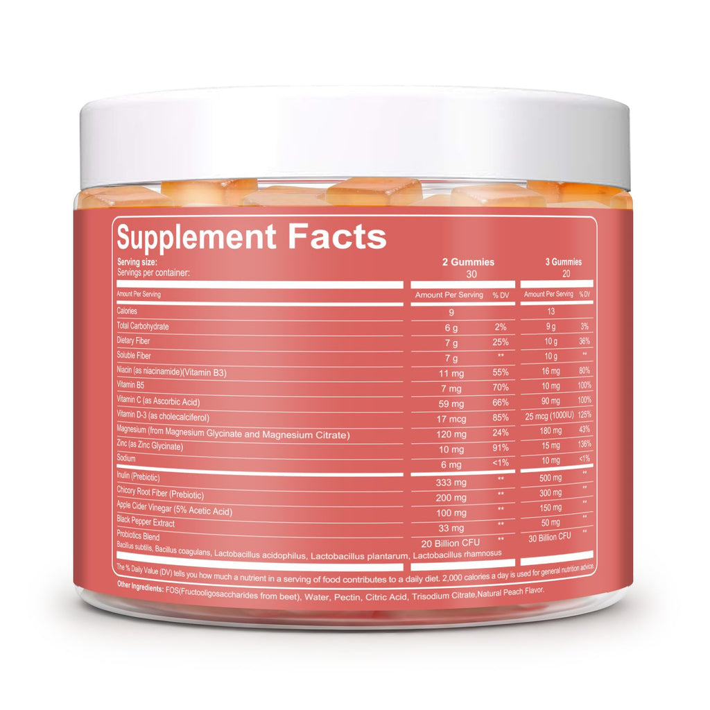 Migcopat 10G Fiber Gummies for Adults with Vitamins C, D, B3, B5 - Digestive & Gut Health Gummies with 30 Billion CFU Probiotics Blend, Inulin, ACV, Magnesium, Zinc