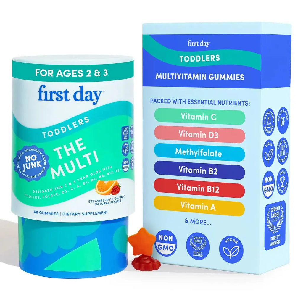 FIRST DAY Toddler Multivitamin Gummies (Ages 2-3)| Kids Multivitamin Gummies with Vitamins A C D3, B2, B12, Choline, Folate and 21 Organic Superfoods| (30 Day Supply) FIRST DAY Au supplements