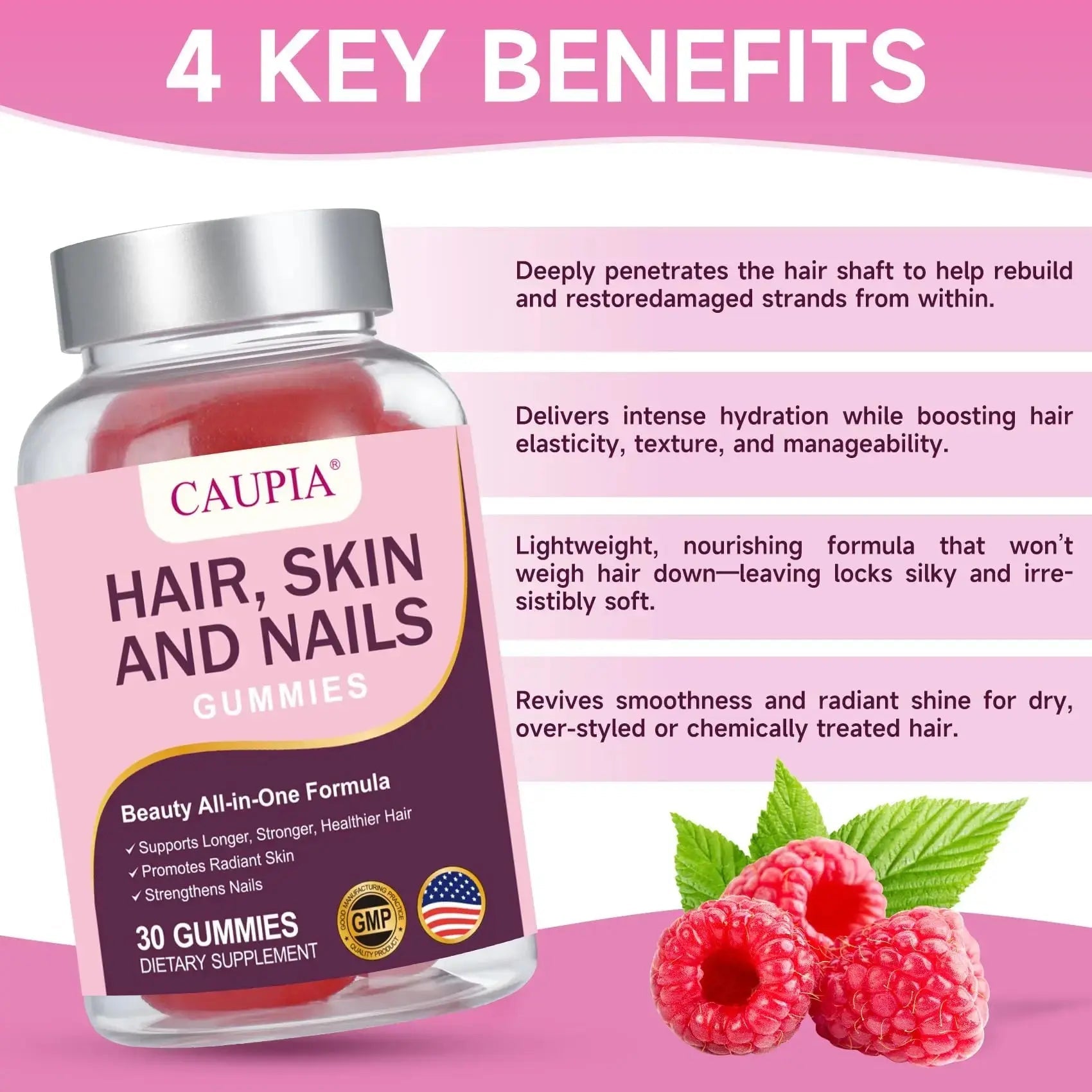 CAUPIA Hair Skin and Nails Gummies, All-in-One Advanced Formula Supports Hair Growth - Skin Health & Nail Strength - 30 Gummies CAUPIA Au supplements