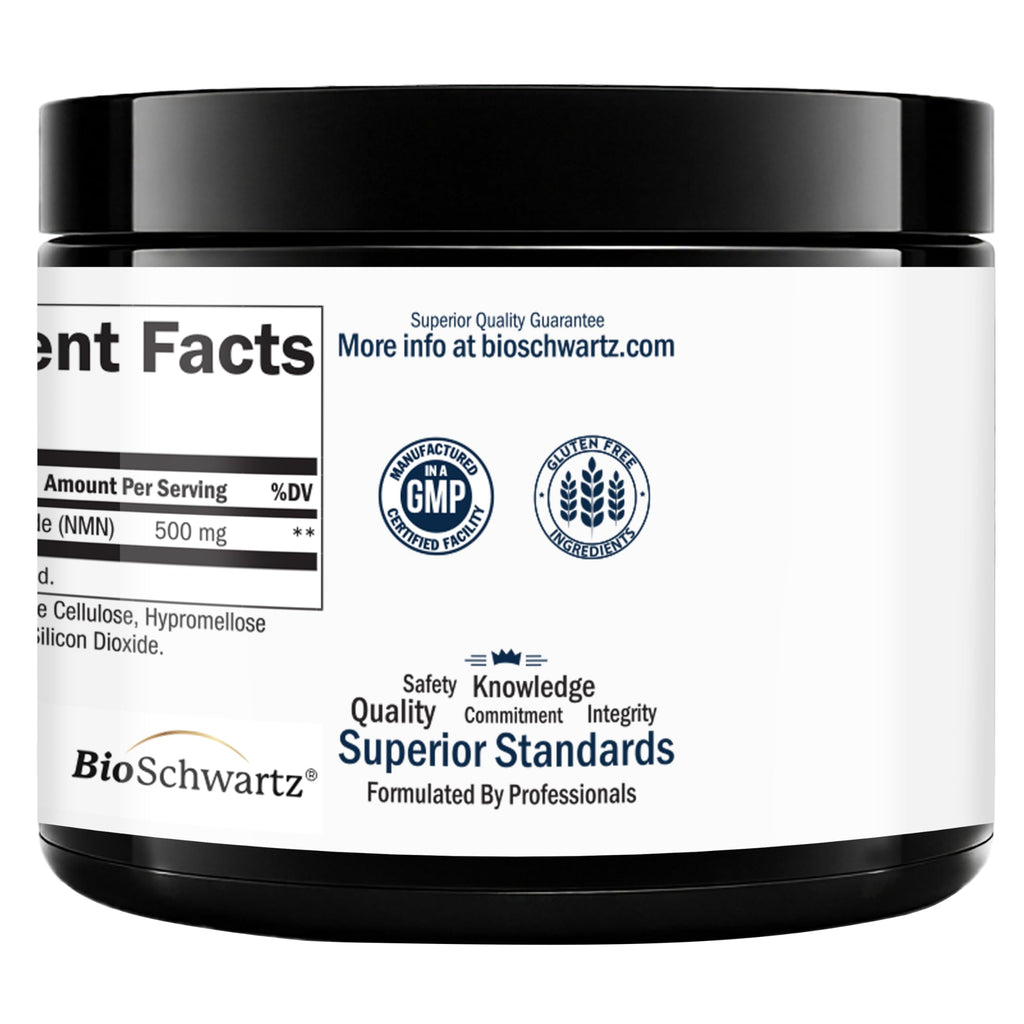 BioSchwartz NMN Supplement - 500mg Nicotinamide Mononucleotide - 30 Servings, 60 Capsules - Made in The USA with Premium Globally Sourced Ingredients, Third-Party Tested, Gluten-Free NMN Supplement BioSchwartz Au supplements