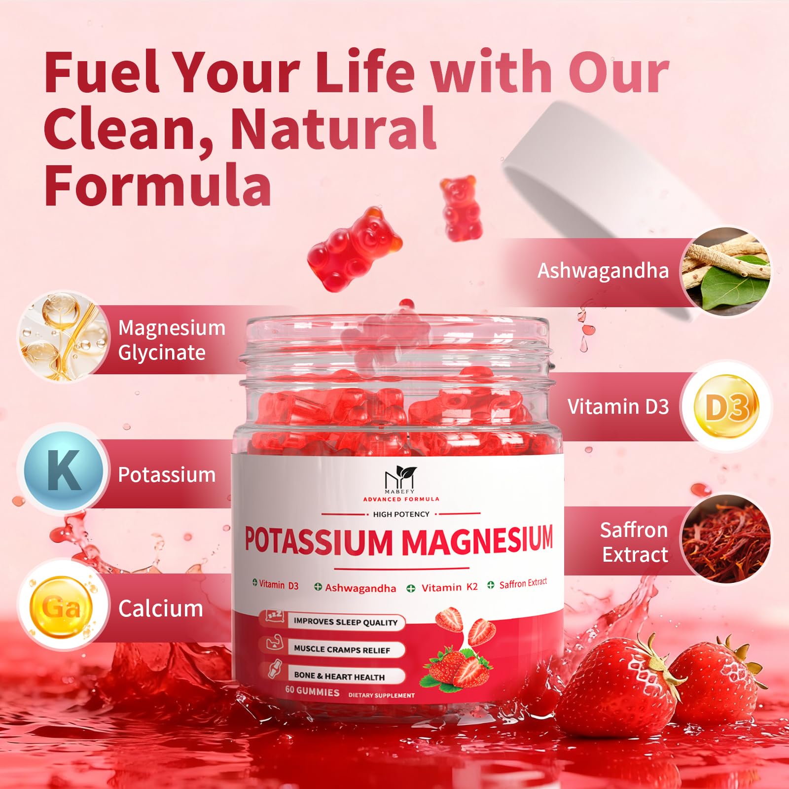 2 Pack Potassium Magnesium Gummies, Sugar Free Potassium Supplement Magnesium Glycinate 500mg, Ashwagandha, Vitamins D3, C, B6, Calcium & Zinc for Sleep, Leg Cramps & Muscle Relaxation-120 Count MABEFY Au supplements