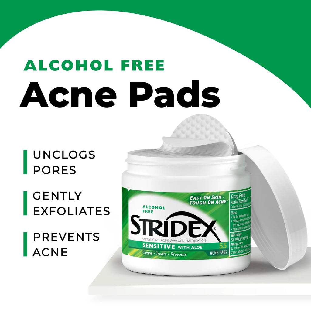 Stridex Acne Pads Sensitive With Aloe 55 Count Alcohol-Free