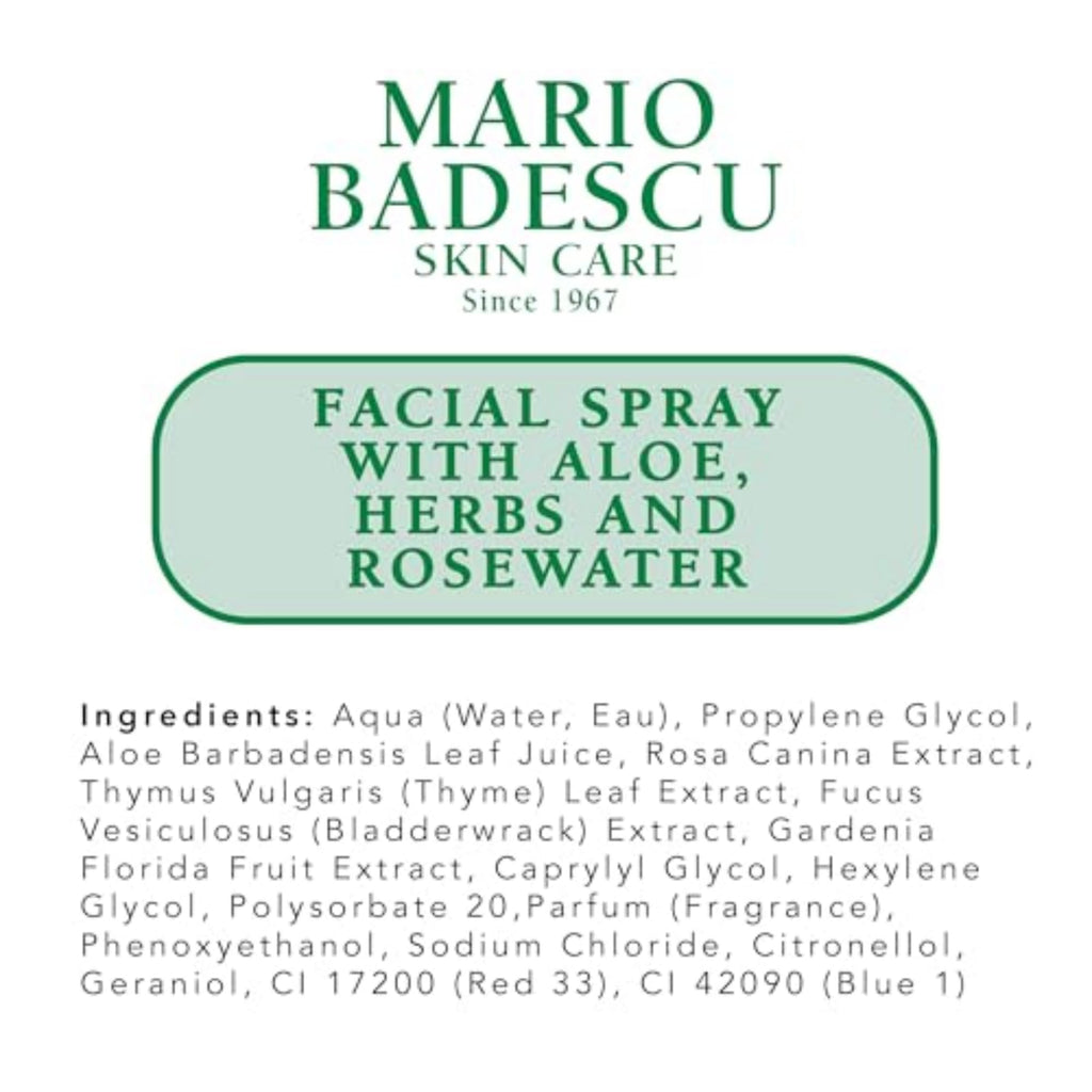 Mario Badescu Facial Spray with Aloe, Herbs and Rose Water for All Skin Types, Face Mist that Hydrates