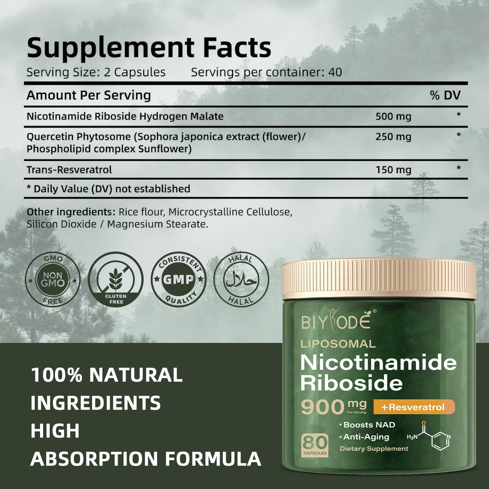 NAD Supplement with Liposomal Resveratrol – 900mg NAD Booster with Quercetin Phytosome for Energy, Focus & Healthy Aging – Cellular Support for Adults 30+ – 80 Capsules, 40-Day Supply BIYODE Au supplements