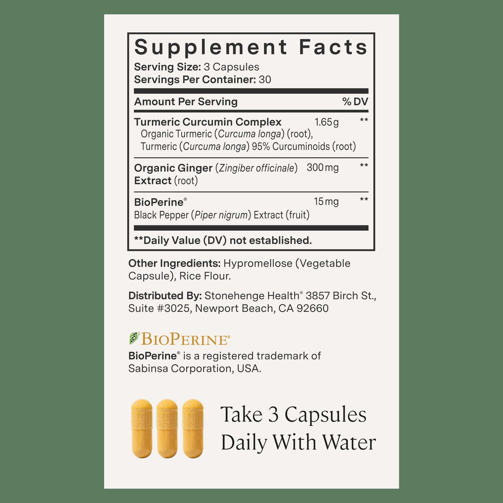 Stonehenge Health Dynamic Turmeric Curcumin with Ginger - High Potency - 1,650 mg Turmeric with 95% Curcuminoids & BioPerine, 90 Vegetarian Capsules Stonehenge Health Au supplements