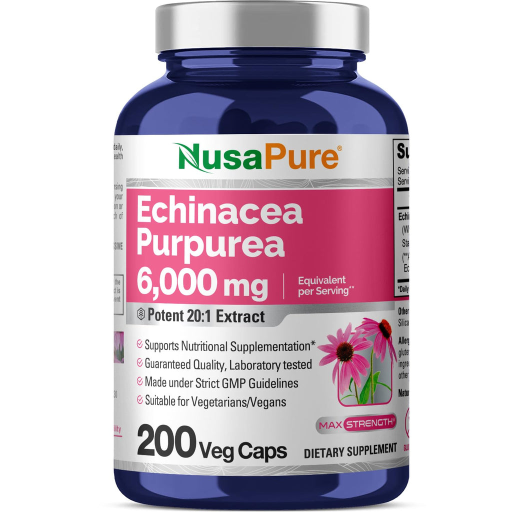 NusaPure Echinacea 20:1 Extract, 300 mg Equivalent to 6,000mg 200 Veggie Caps, Vegan, Non-GMO, Gluten Free Supplement NusaPure Au supplements