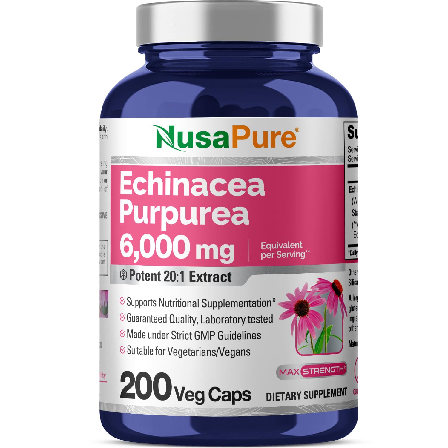 NusaPure Echinacea 20:1 Extract, 300 mg Equivalent to 6,000mg 200 Veggie Caps, Vegan, Non-GMO, Gluten Free Supplement NusaPure Au supplements