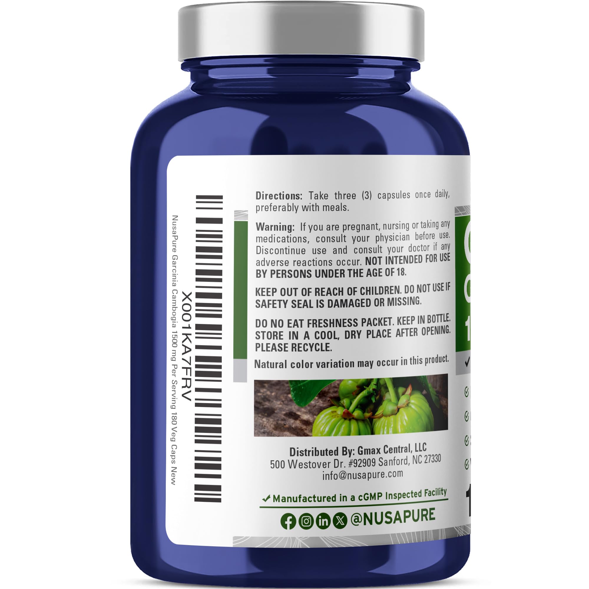 NusaPure Garcinia Cambogia 180 Veggie Capsules 1500mg (Vegetarian, Non-GMO, Vegan) NusaPure Au supplements