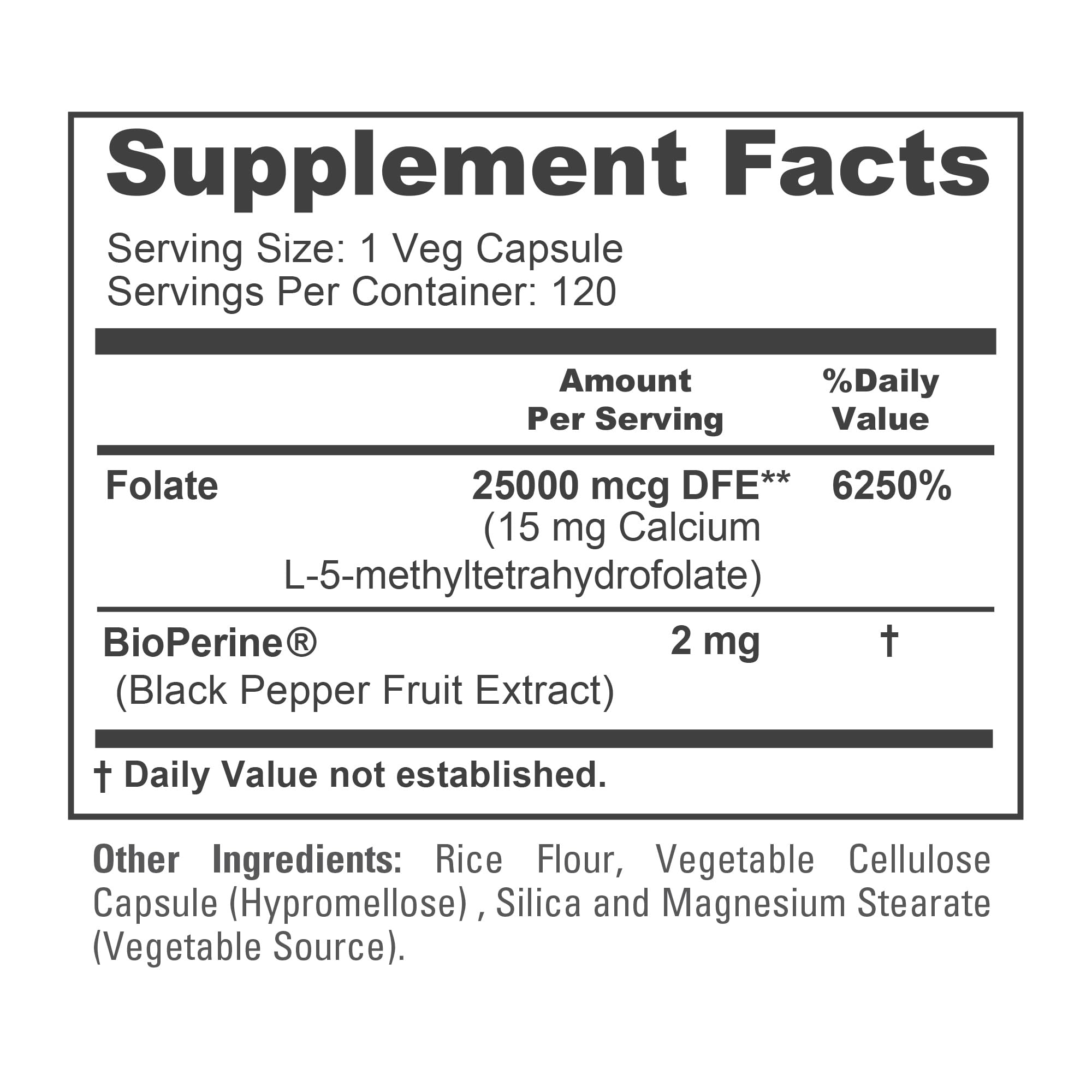 NusaPure L Methylfolate 15mg, 120 Veggie Capsules, Bioperine & Vegan NusaPure Au supplements