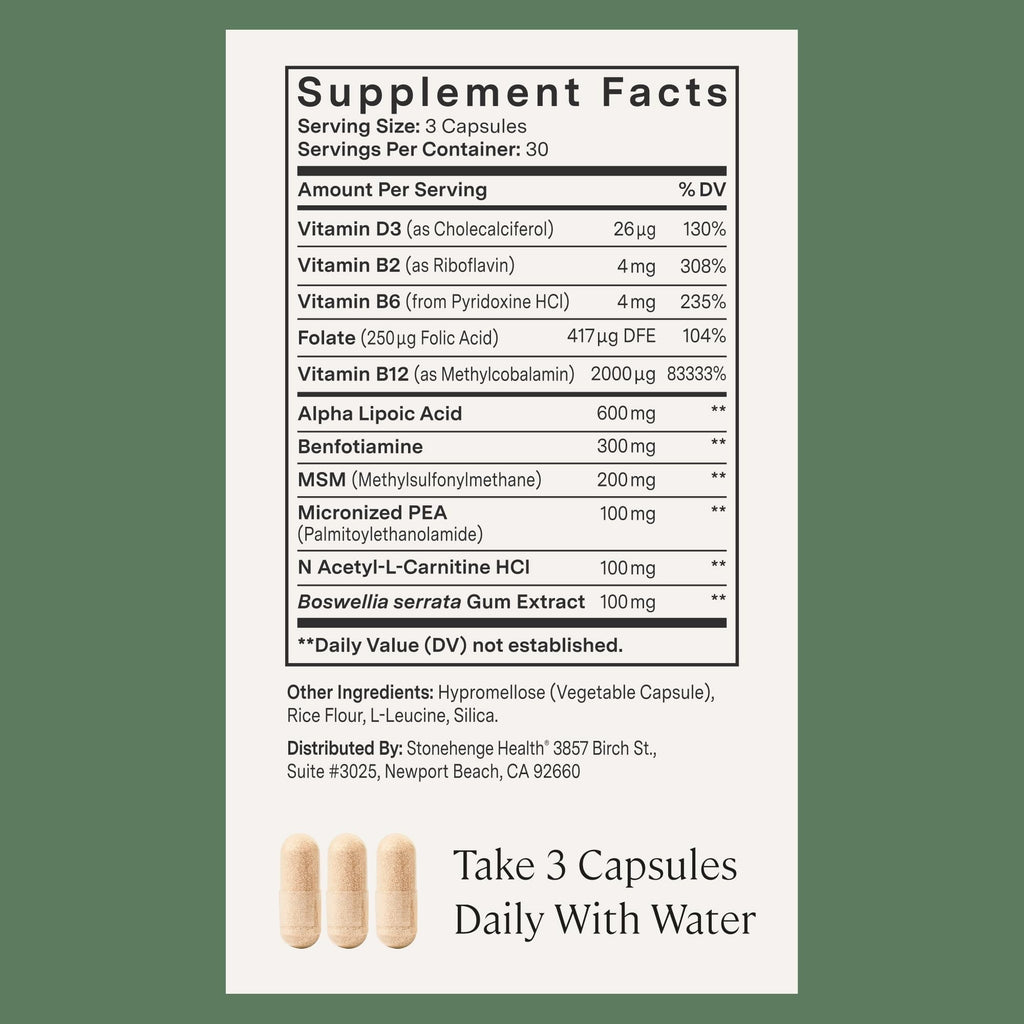 Stonehenge Health Dynamic Nerve Supplement - Supports Nerve Function in Fingers, Toes, Hands, and Feet with Alpha Lipoic Acid ALA, Benfotiamine