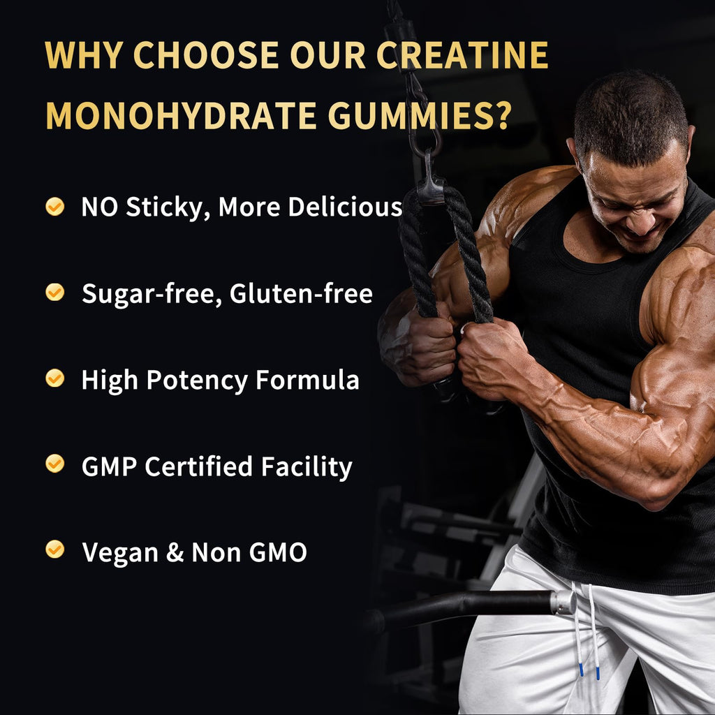 OUYIYUA Creatine Monohydrate Gummies 5000mg for Men & Women - Sugar Free Pre-Workout Supplement, Chewables for Muscle Strength, Muscle Builder, Energy Boost,