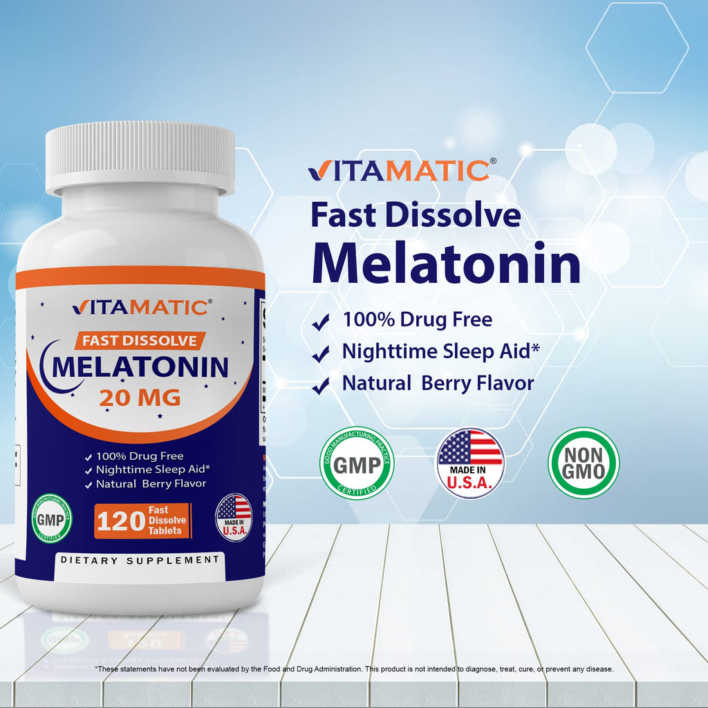 Vitamatic Melatonin 20mg Tablets | Vegetarian, Non-GMO, 6 pack Vitamatic Au supplements