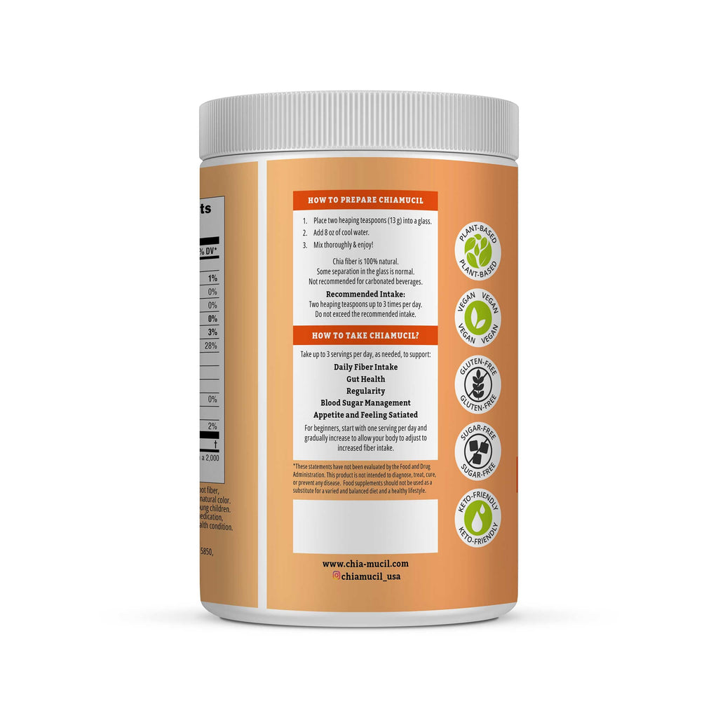 BENEXIA Chiamucil Prebiotic Fiber Supplement Powder – Chia Fiber & Chicory Root (Inulin) for Digestive Health & Appetite Control – Gluten & Sugar Free