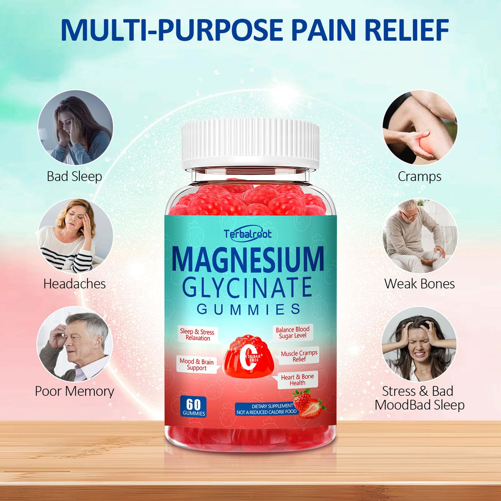 Magnesium Glycinate Gummies 400mg, Sleep & Relaxation Support, Sugar Free Vegan Magnesium Gummies for Adults Magnesium Supplements for Muscle Cramps, Stress Relief, Calm Mood,High Absorption, 60 Count Terbalroot Au supplements
