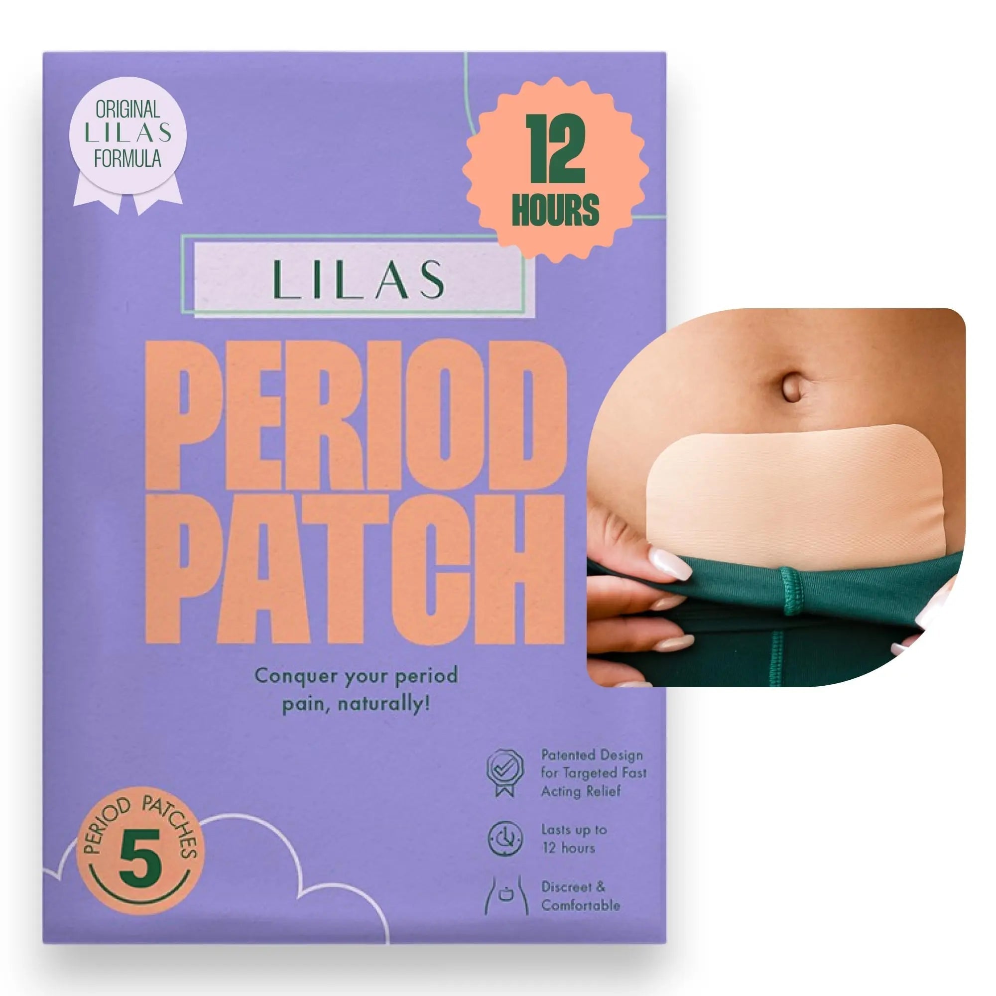 LILAS Period Cramps Pain Relief Patch, 5 Pack | Instant Relief for Menstrual Cramp, PMS, Endometriosis & PCOS | 12-Hour Comfort | Natural & Vegan Topical Patches | Trusted Formula & Upgraded Design LILAS Au supplements