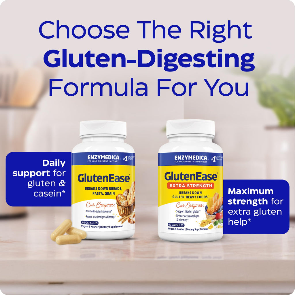 Enzymedica - GlutenEase Extra Strength, Complete Gluten & Casein Formula with Digestive Enzymes + DPP-IV, 30 Capsules