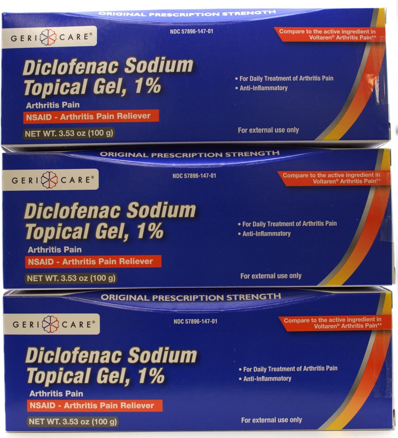 GeriCare Topical Arthritis Pain Relief Gel Diclofenac Sodium 1% (NSAID) Hand Wrist Elbow Foot Ankle Knee Extra-Strength Pain Reliever- Anti-inflammatory Arthritis Pain Treatment, 3.53oz (3 Pack) GeriCare Au supplements