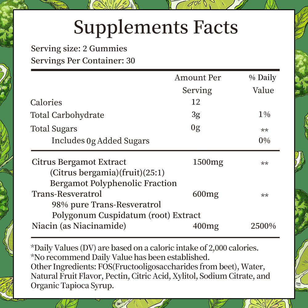 IIEltruiom Citrus Bergamot 1500mg, Citrus Bergamot Gummies for Healthy Cholesterol, Bergamot Supplements 25:1 Extract from Italy Bergamot,