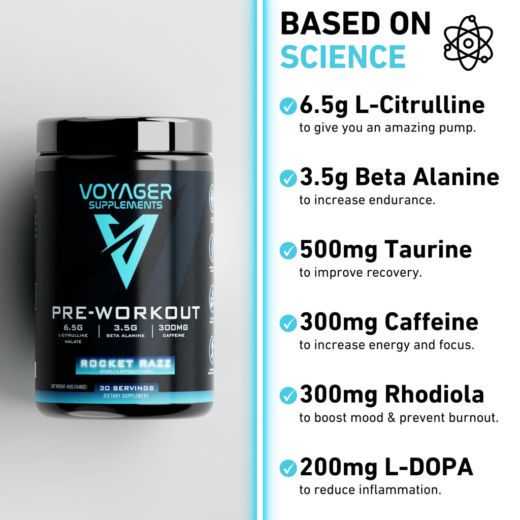 Voyager Supplements Pre-Workout Powder | Rocket Razz | Intense Pump | Maximized Voyager Supplements Au supplements
