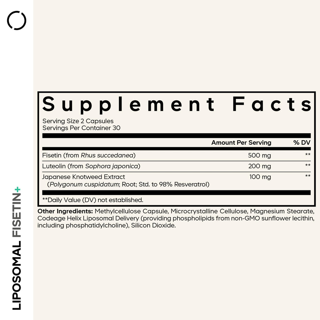Codeage Liposomal Fisetin Supplement - Fisetin 500 mg - Resveratrol from Japanese Knotweed Extract Polyphenol, Luteolin Sophora Japonica Flavonoid, Liposomal Delivery - Vegan, Non-GMO - 60 Capsules Codeage Au supplements