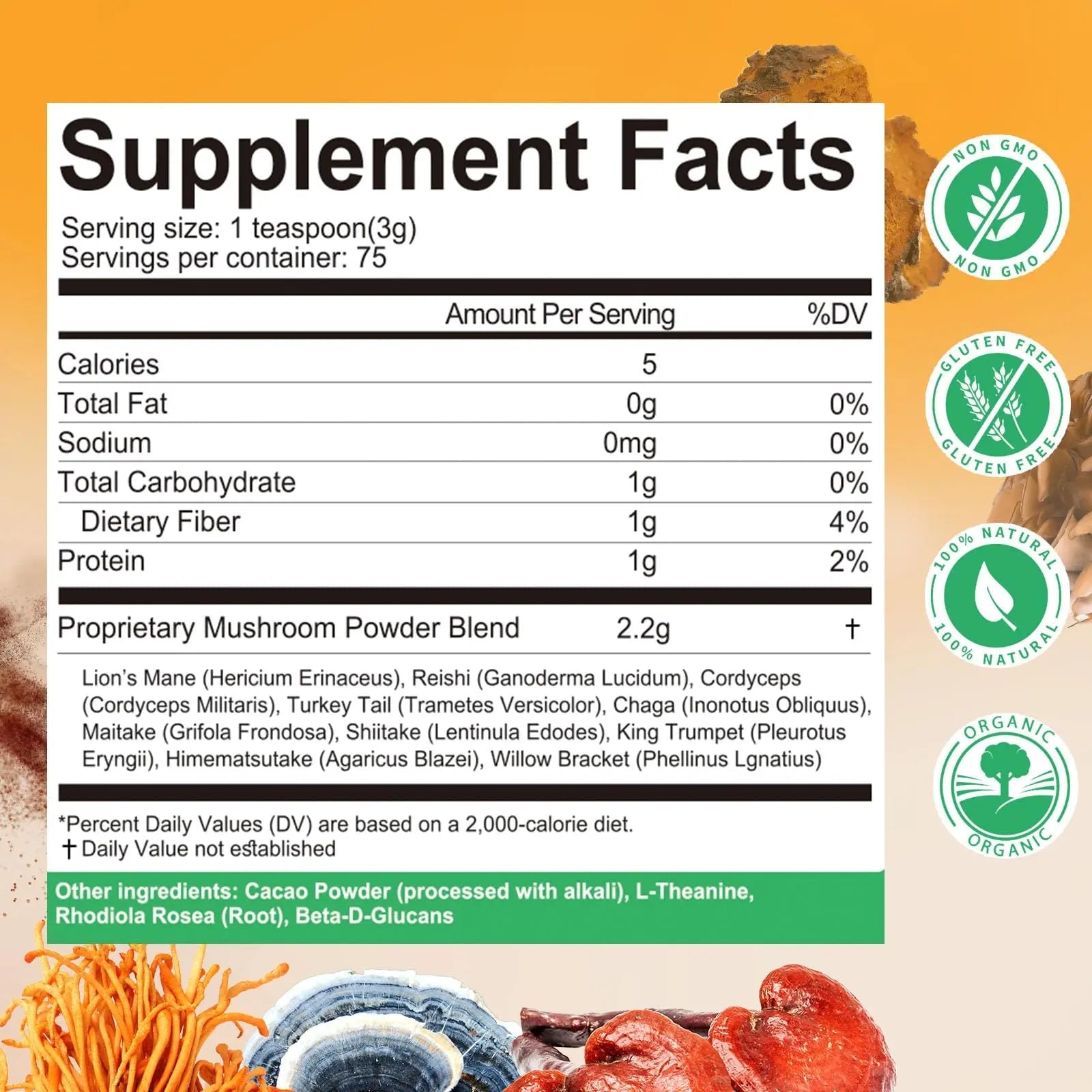 Mushroom Powder Blend (75 Servings), Ten Mushroom Supplement with Lions Mane Mutsweet Au supplements