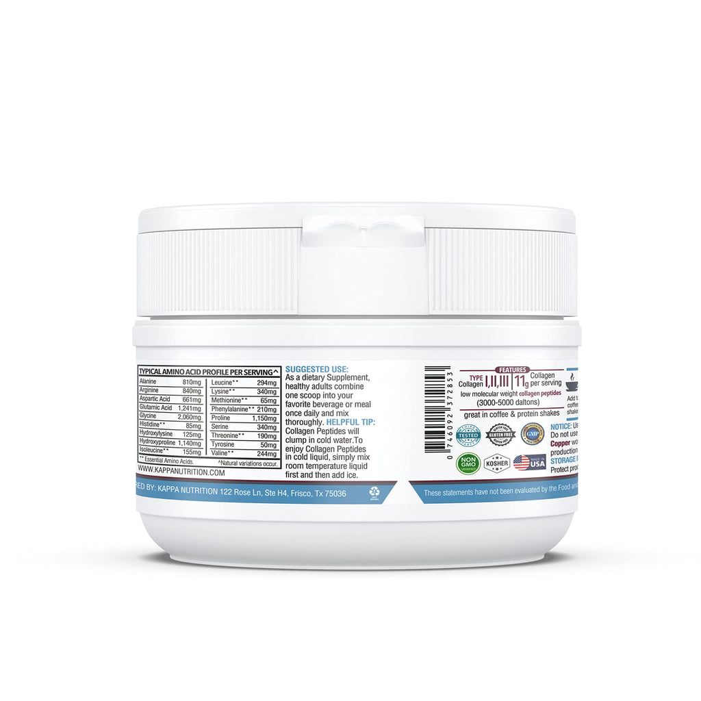 KAPPA NUTRITION Collagen Type I, II, III, 6 Billion Probiotic Acid Resistance, Hyaluronic Acid, Vitamin C, Biotin, Copper and MCT Oil, Beautiful Hair, Nails, & Skin, Collagen Peptides 9 in 1 (11.9oz) KAPPA NUTRITION Au supplements