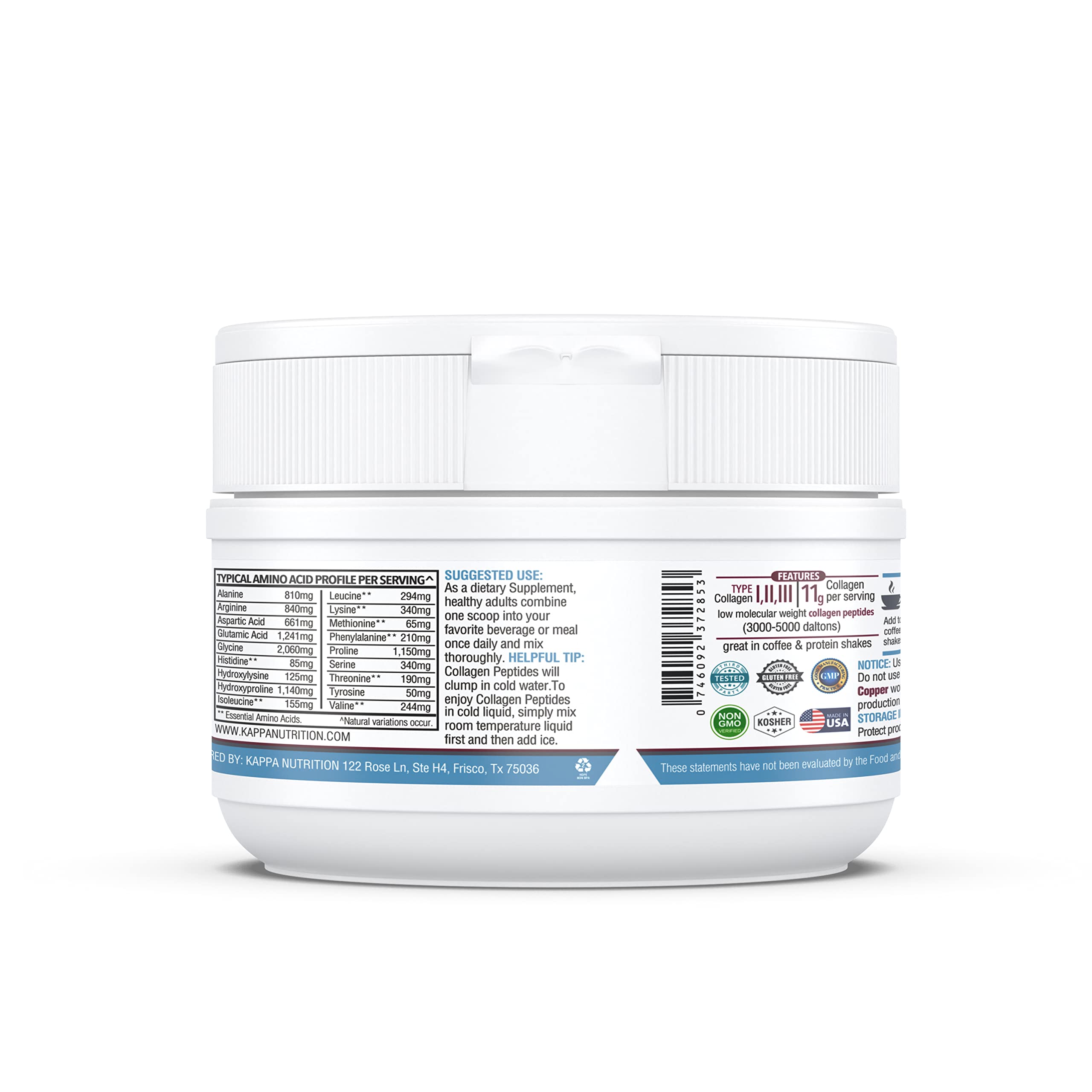 KAPPA NUTRITION Collagen Type I, II, III, 6 Billion Probiotic Acid Resistance, Hyaluronic Acid, Vitamin C, Biotin, Copper and MCT Oil, Beautiful Hair, Nails, & Skin, Collagen Peptides 9 in 1 (11.9oz) KAPPA NUTRITION Au supplements
