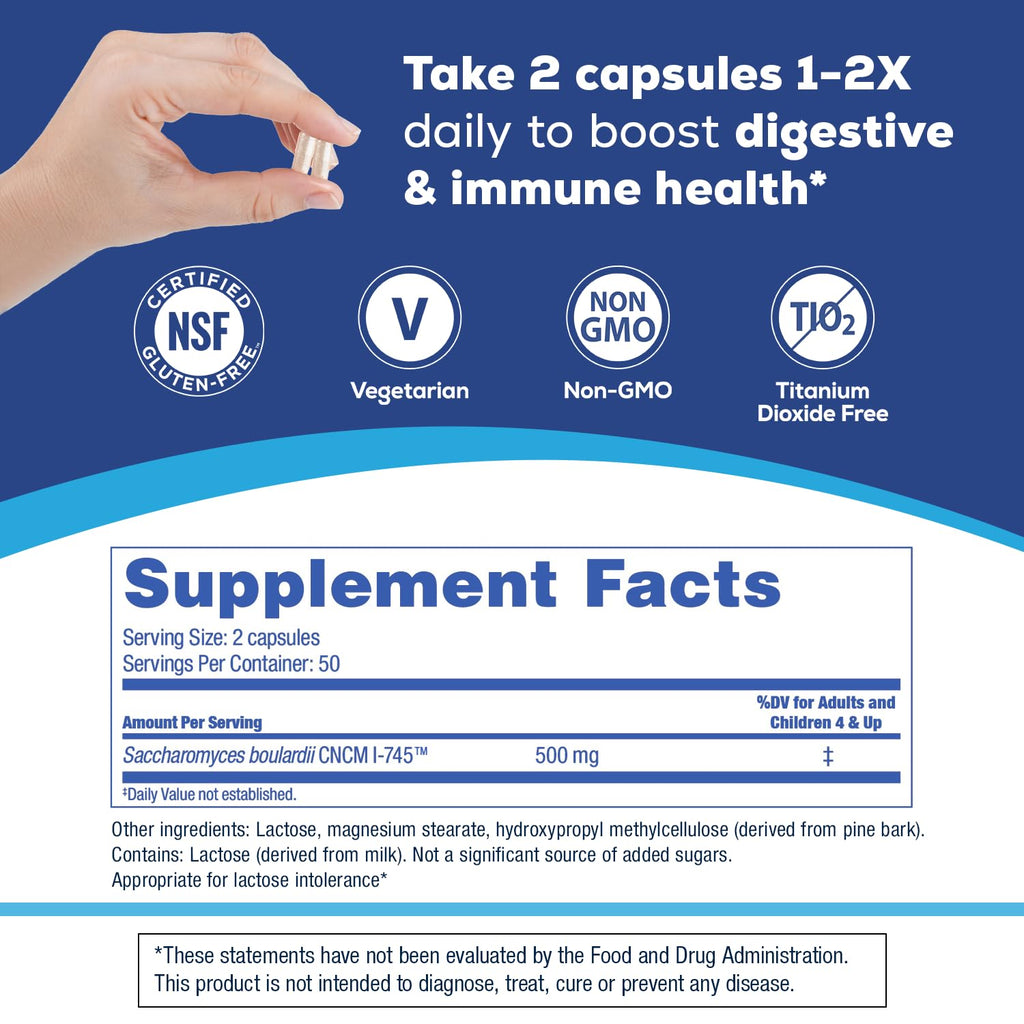 Florastor Probiotics for Digestive and Immune Health, 100 Capsules, Probiotics for Women & Men, Helps Flush Out Bad Bacteria, Boosts The Good with Our Unique Strain Saccharomyces Boulardii Florastor Au supplements
