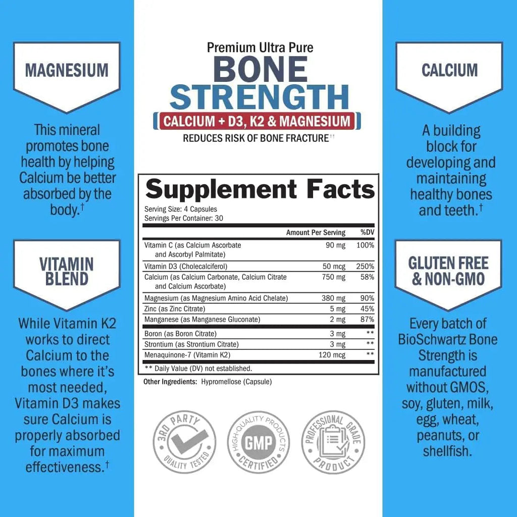 Bone Strength Supplement with Calcium + D3, K2 & Magnesium - Highly Absorbable BioSchwartz Au supplements