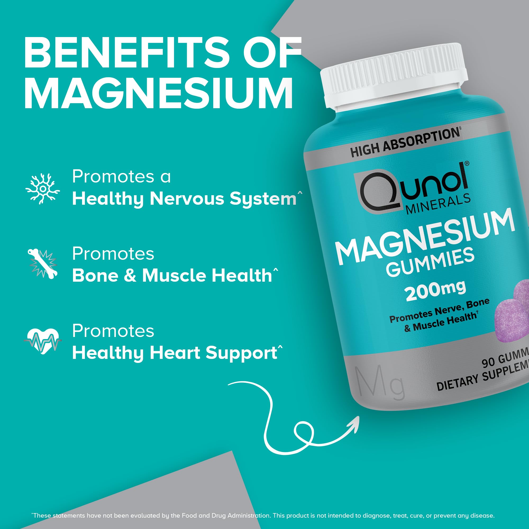 Qunol Magnesium Gummies for Adults, 200mg Elemental Magnesium (from 1,750mg Magnesium Citrate), High Absorption Magnesium Supplement, Supports Nerve, Bone and Muscle Health, Vegetarian, 90 Count Qunol Au supplements