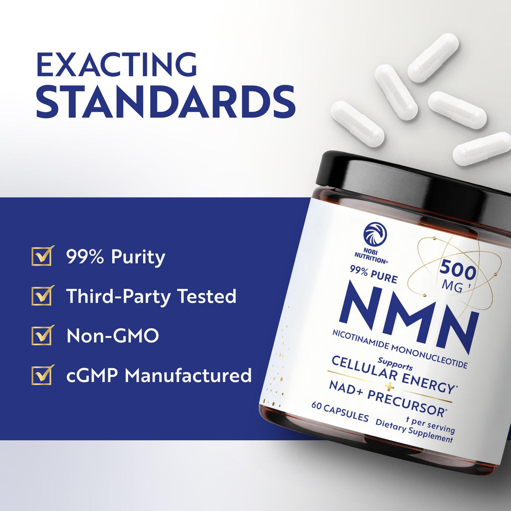 NMN Supplement 500mg | 99% Pure | NAD+ Precursor for Cellular Energy, Longevity, Repair, and Healthy Aging Support | Third-Party Tested & Non-GMO | Nicotinamide Mononucleotide | 60 NMN Capsules Nobi Nutrition Au supplements