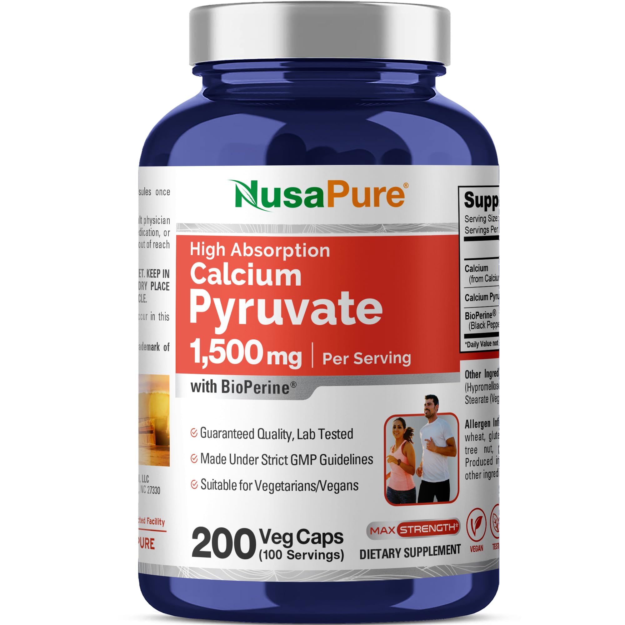 NusaPure Calcium Pyruvate - Suitable for Vegetarian/Vegan, Non - GMO - 1500 mg - 200 Capsules NusaPure Au supplements